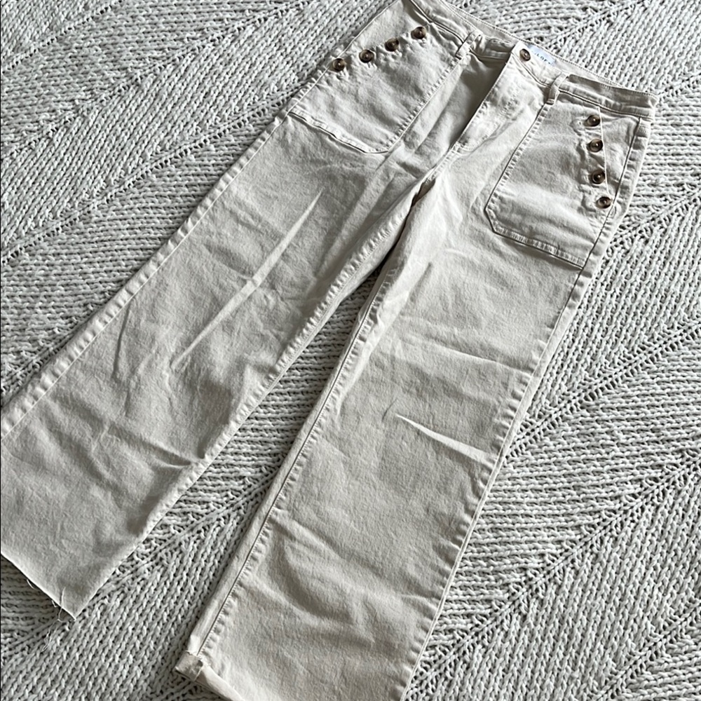LOFT Cream The Wide Leg Jeans Raw Hems 28 6 Worn Once - Picture 2 of 7